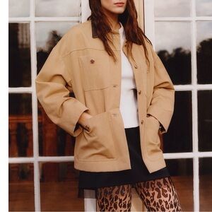 NWT Maje Goske Jacket Coat Barn Chore Coat with Leather collar